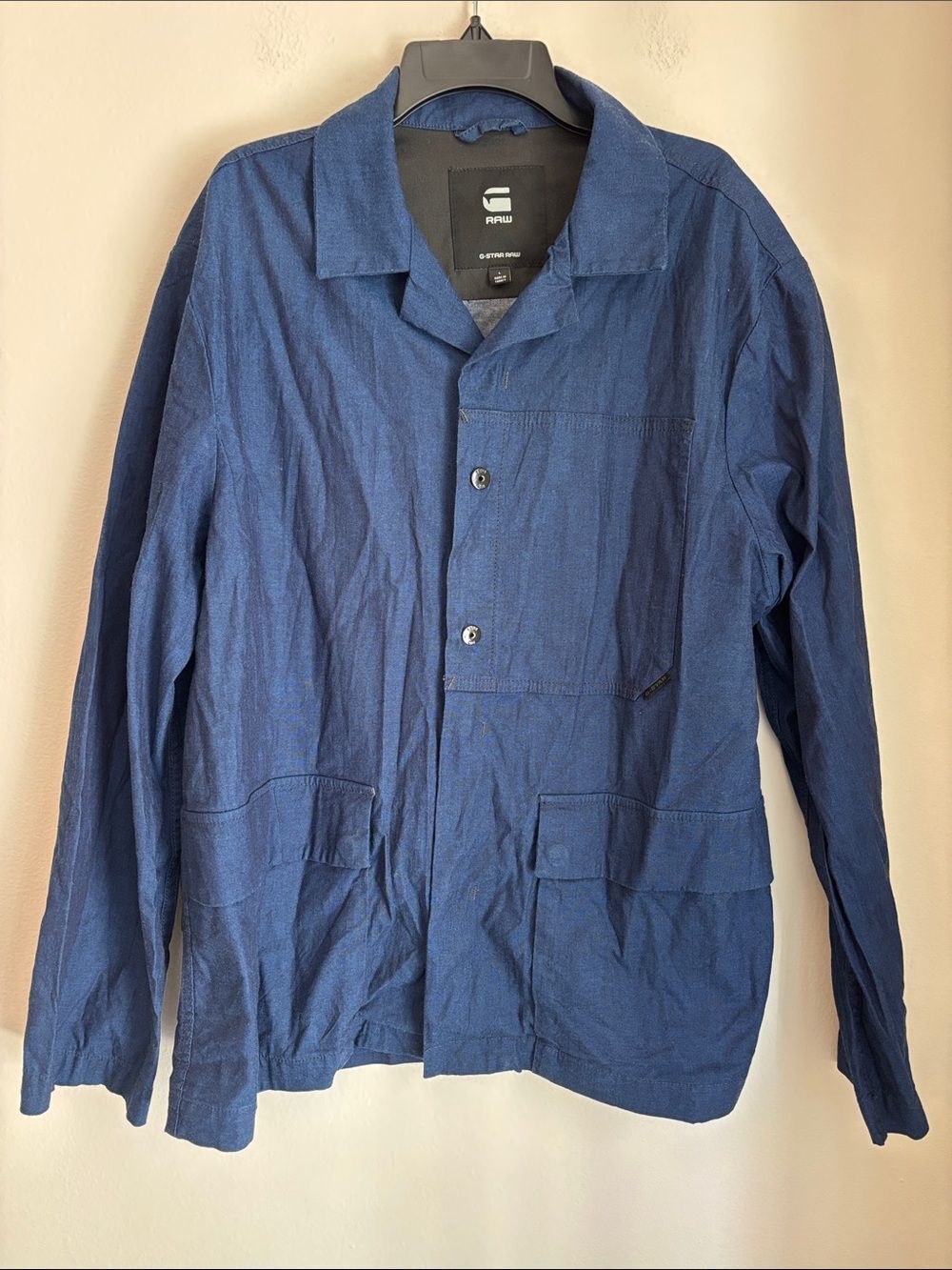G-Star Raw Men Lightweight 100% cotton Navy Blue Shirt Jacket Shacket large EUC